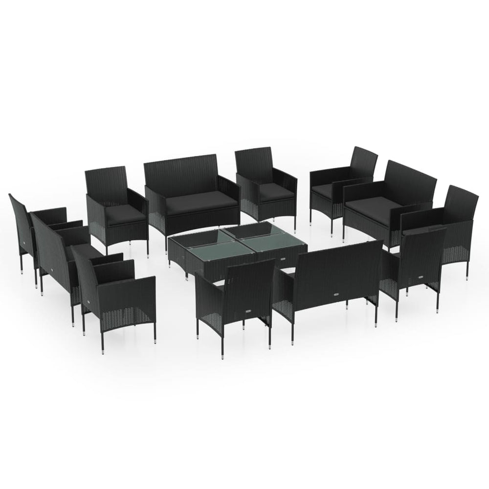 vidaXL Ensemble de salon de jardin 16 pcs avec coussins résine tressée noir