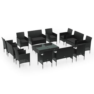 16-tlg. Garten-Lounge-Set mit Auflagen Poly Rattan Schwarz