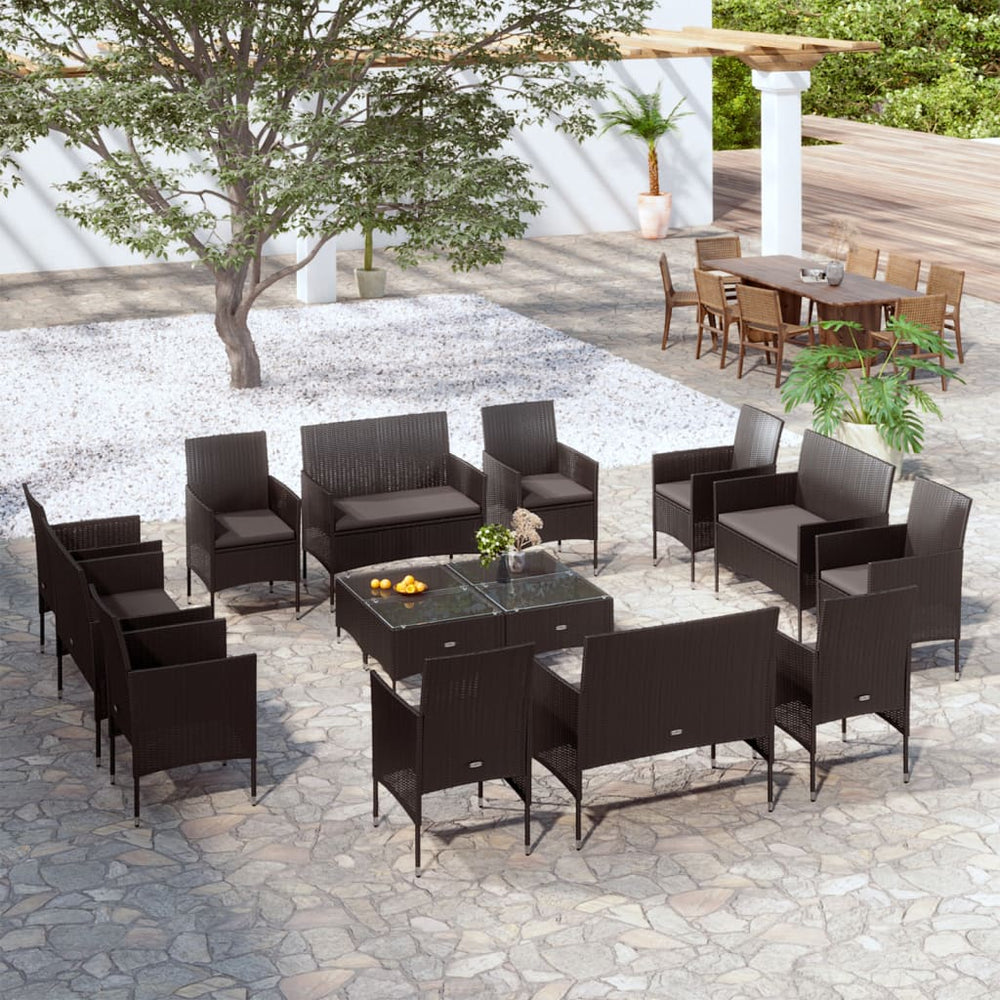 vidaXL Ensemble de salon de jardin 16 pcs avec coussins résine tressée noir