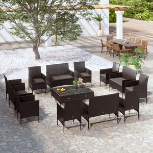 16-tlg. Garten-Lounge-Set mit Auflagen Poly Rattan Schwarz