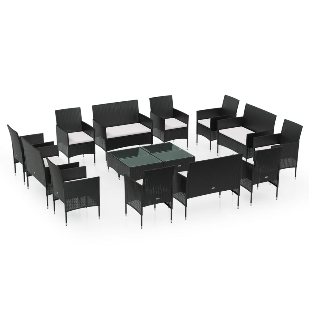 vidaXL Ensemble de salon de jardin 16 pcs avec coussins résine tressée noir