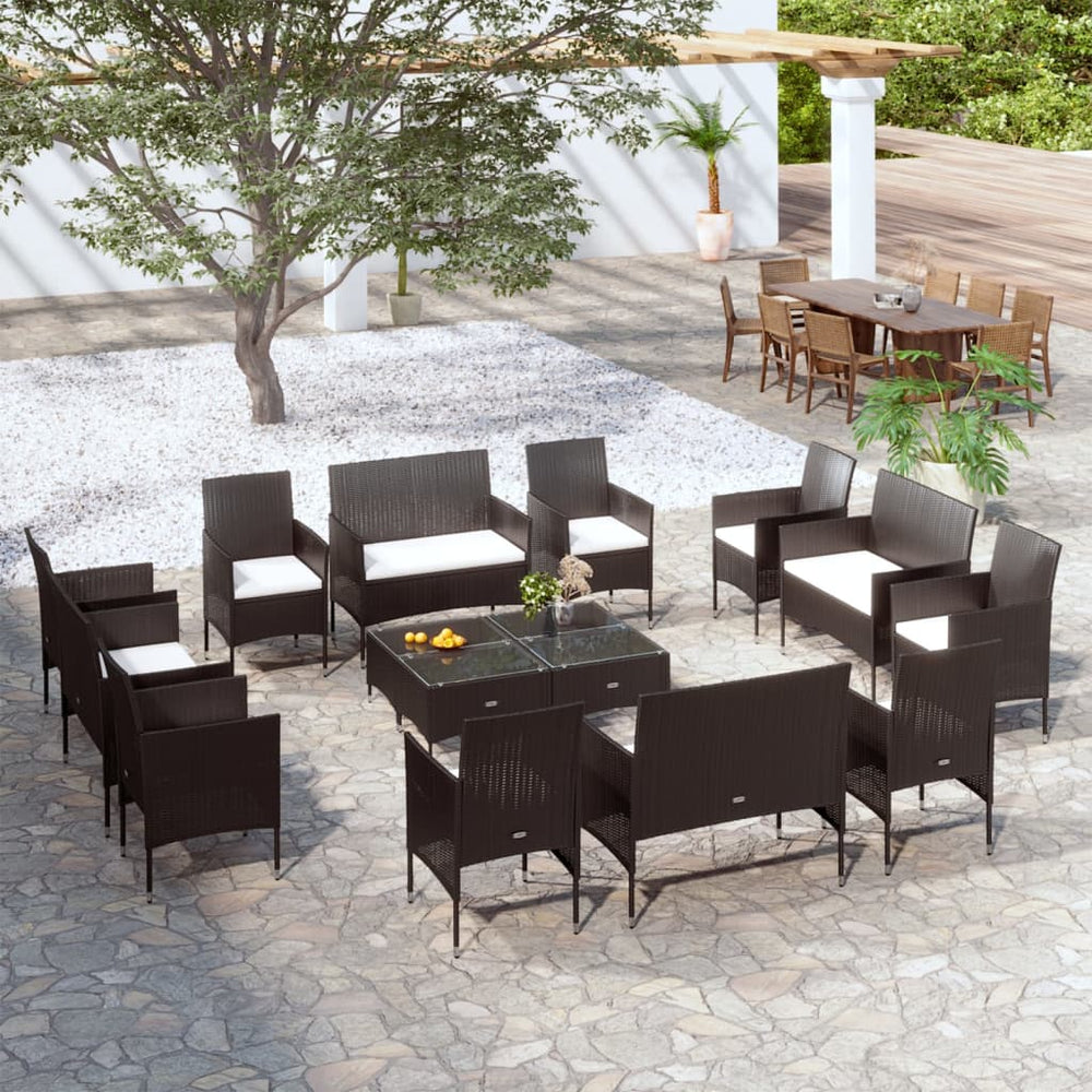 vidaXL Ensemble de salon de jardin 16 pcs avec coussins résine tressée noir