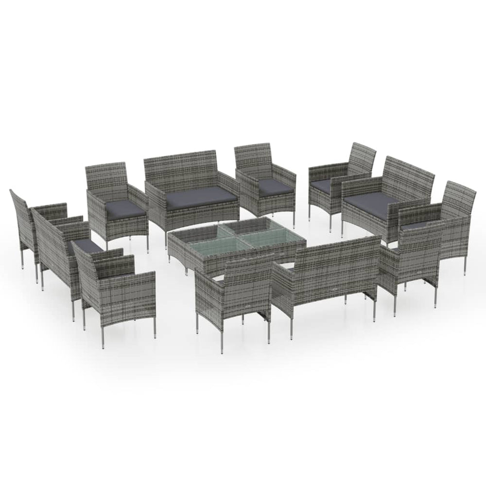 vidaXL Salon de jardin 16 pcs avec coussins résine tressée Gris