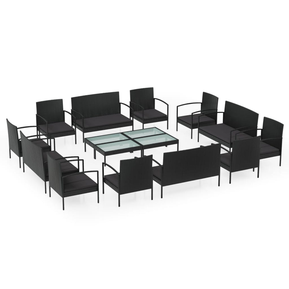 vidaXL Ensemble de salon de jardin 16 pcs avec coussins résine tressée noir