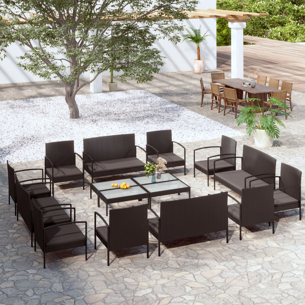 vidaXL Ensemble de salon de jardin 16 pcs avec coussins résine tressée noir