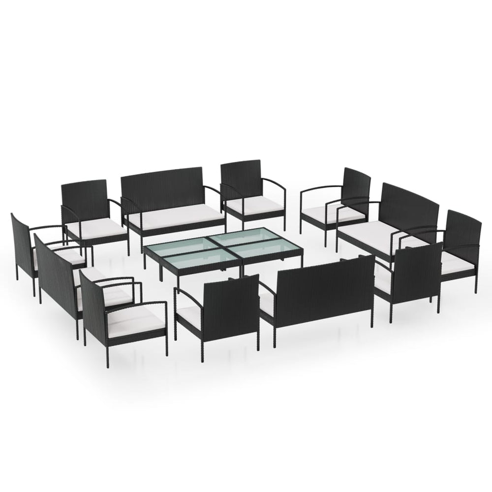 vidaXL Ensemble de salon de jardin 16 pcs avec coussins résine tressée noir