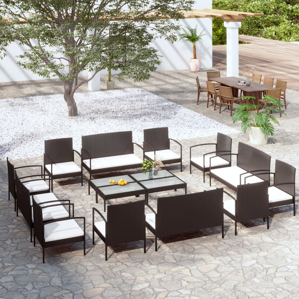 vidaXL Ensemble de salon de jardin 16 pcs avec coussins résine tressée noir