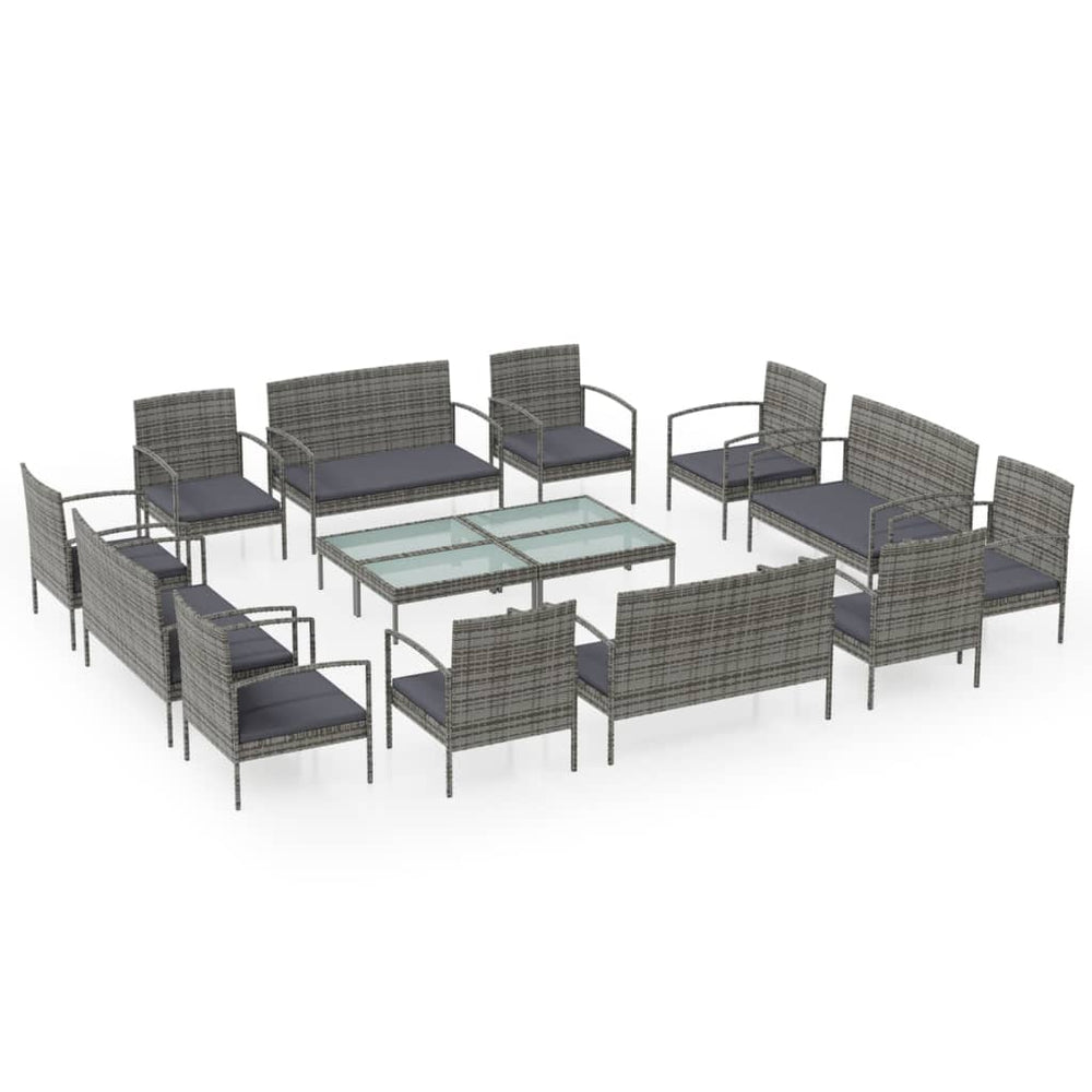 vidaXL Salon de jardin 16 pcs avec coussins résine tressée Gris
