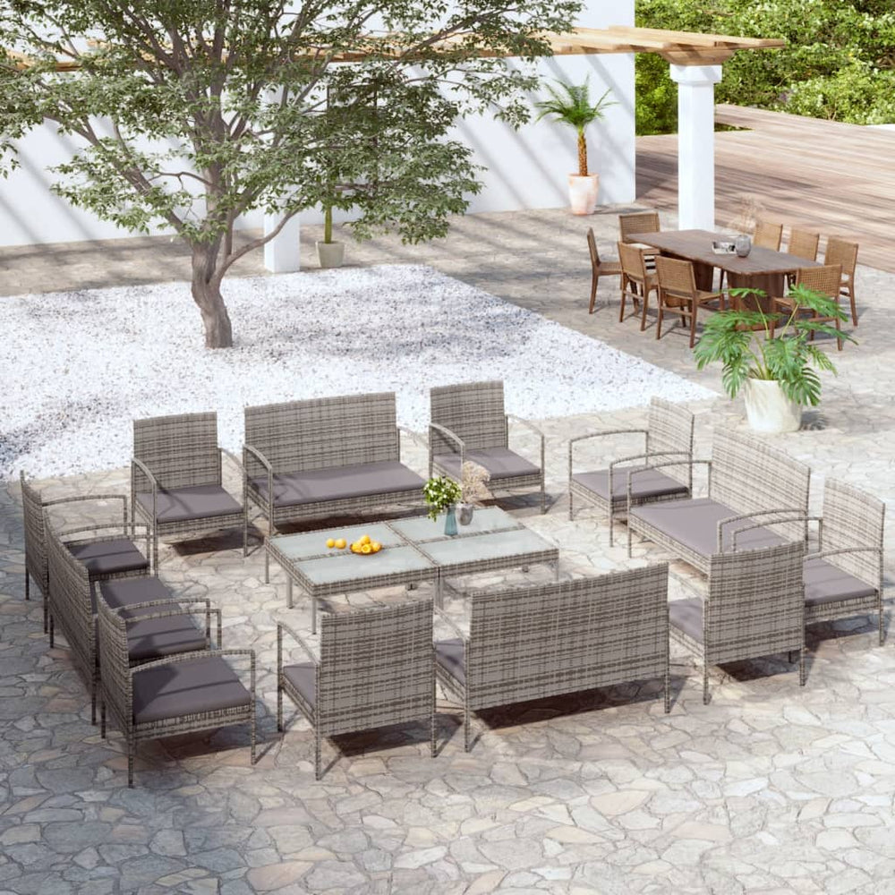 vidaXL Salon de jardin 16 pcs avec coussins résine tressée Gris