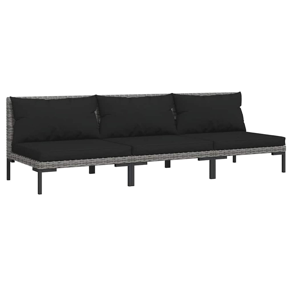 Gartensofas 3 Stk. mit Kissen Halbrundes Poly Rattan