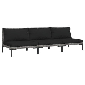 Gartensofas 3 Stk. mit Kissen Halbrundes Poly Rattan