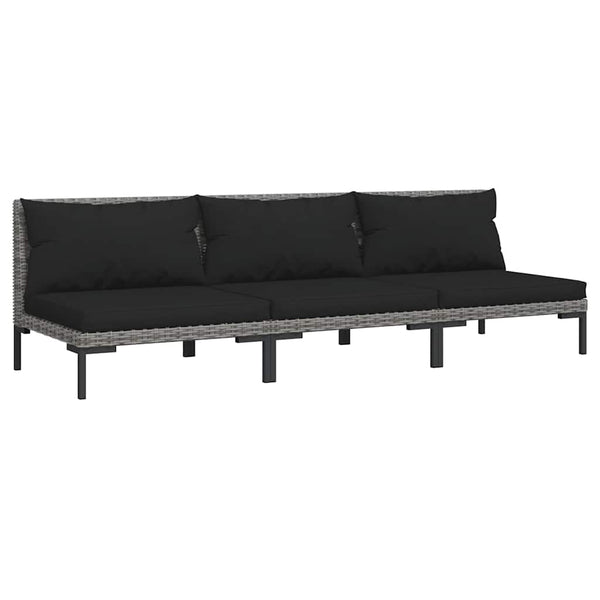 Gartensofas 3 Stk. mit Kissen Halbrundes Poly Rattan