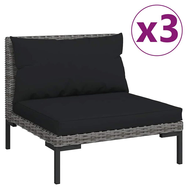 Gartensofas 3 Stk. mit Kissen Halbrundes Poly Rattan