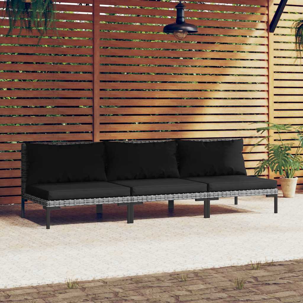 Gartensofas 3 Stk. mit Kissen Halbrundes Poly Rattan