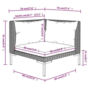 Gartensofas 2 Stk. mit Kissen Halbrundes Poly Rattan