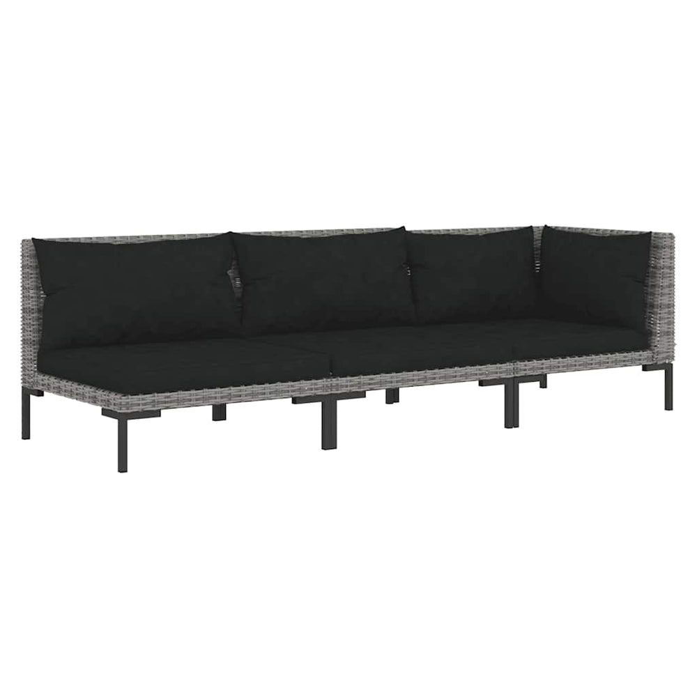 3-tlg. Garten-Lounge-Set Dunkelgrau Halbrundes Poly Rattan