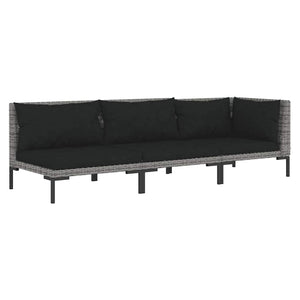 3-tlg. Garten-Lounge-Set Dunkelgrau Halbrundes Poly Rattan