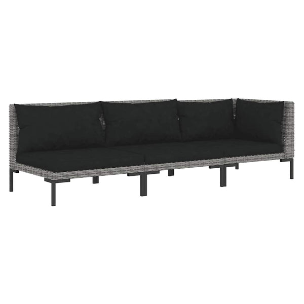 3-tlg. Garten-Lounge-Set Dunkelgrau Halbrundes Poly Rattan