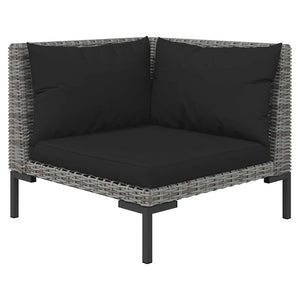 3-tlg. Garten-Lounge-Set Dunkelgrau Halbrundes Poly Rattan