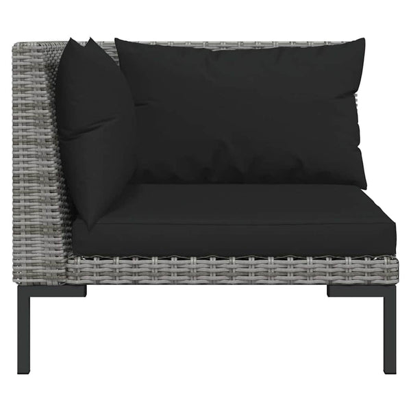 3-tlg. Garten-Lounge-Set Dunkelgrau Halbrundes Poly Rattan