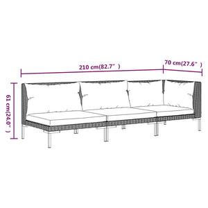 3-tlg. Garten-Lounge-Set Dunkelgrau Halbrundes Poly Rattan