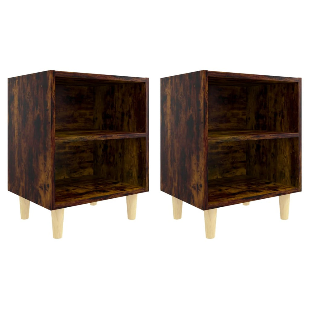 vidaXL Nightstands 2 pcs Solid Wood Legs Smoked Oak 40x30x50 cm