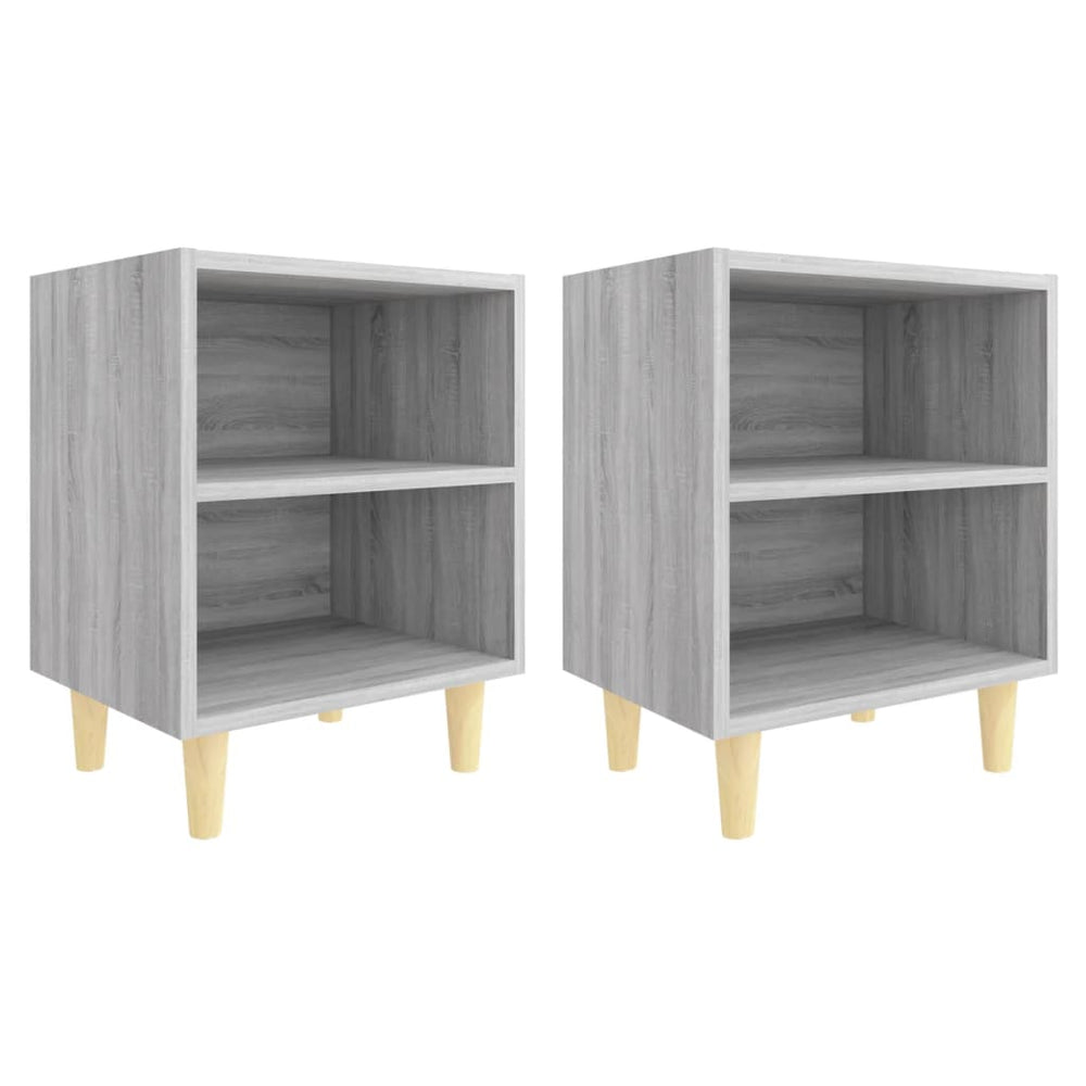 vidaXL Nightstands with Solid Wood Legs 2 pcs Grey Sonoma 40x30x50cm