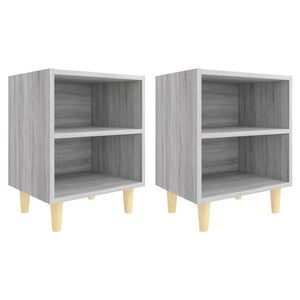 Nachttische Grau Sonoma mit Holzbeinen, 2er-Set
