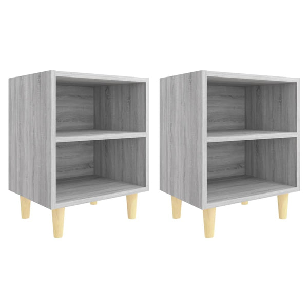 Nachttische Grau Sonoma mit Holzbeinen, 2er-Set