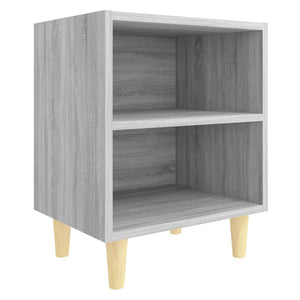 Nachttische Grau Sonoma mit Holzbeinen, 2er-Set