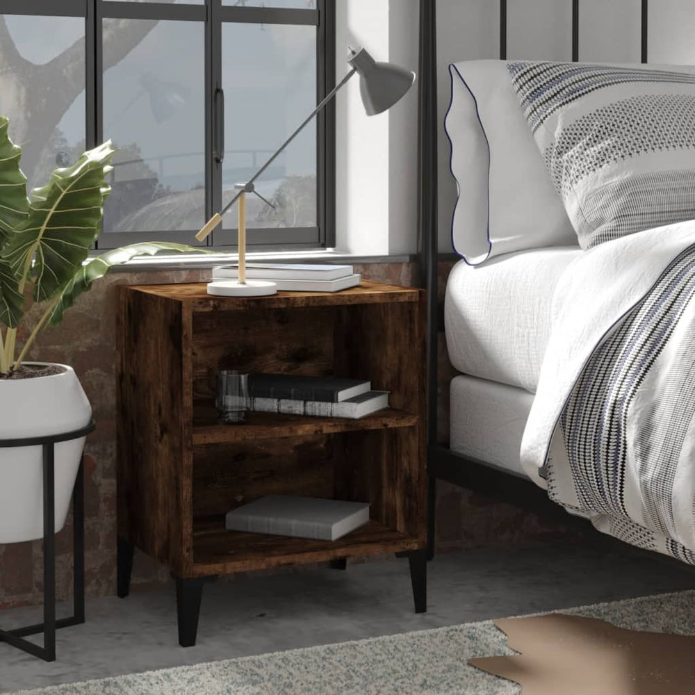 vidaXL Bedside Cabinet with Metal Legs Smoked Oak 40x30x50 cm