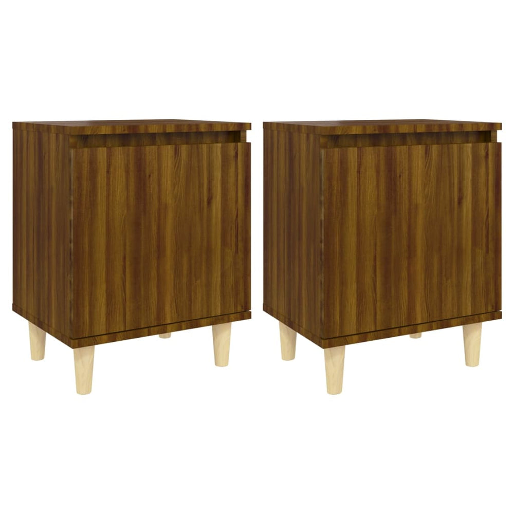 vidaXL Nightstands with Solid Wood Legs 2 pcs. Brown Oak-Look