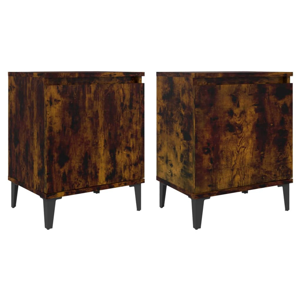 vidaXL Bedside Cabinets with Metal Legs Smoked Oak 40x30x50 cm