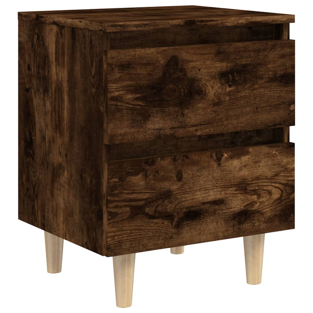 vidaXL Bedside Cabinet with Solid Wood Legs Smoked Oak 40x35x50 cm