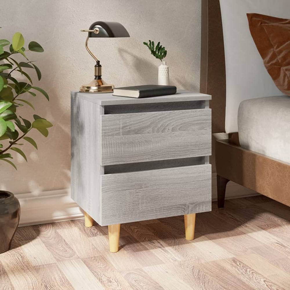 vidaXL Nightstand with Solid Wood Legs Grey Sonoma 40x35x50 cm