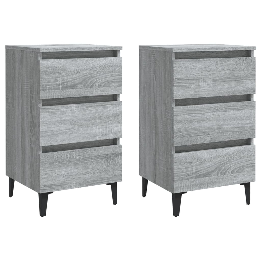 Nachttische Grau Sonoma mit Metallbeinen, 2er-Set