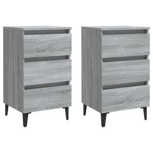 Nachttische Grau Sonoma mit Metallbeinen, 2er-Set