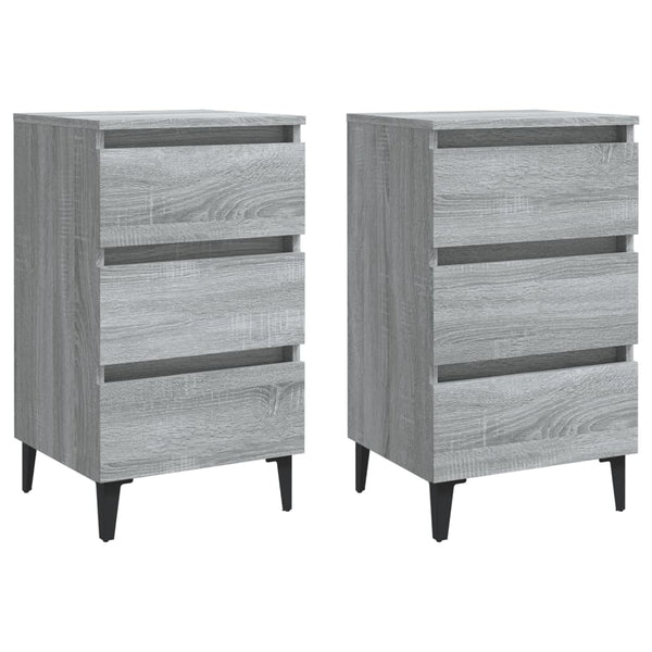 Nachttische Grau Sonoma mit Metallbeinen, 2er-Set