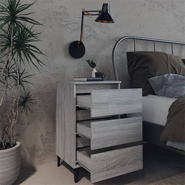 Nachttische Grau Sonoma mit Metallbeinen, 2er-Set
