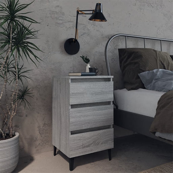 Nachttische Grau Sonoma mit Metallbeinen, 2er-Set