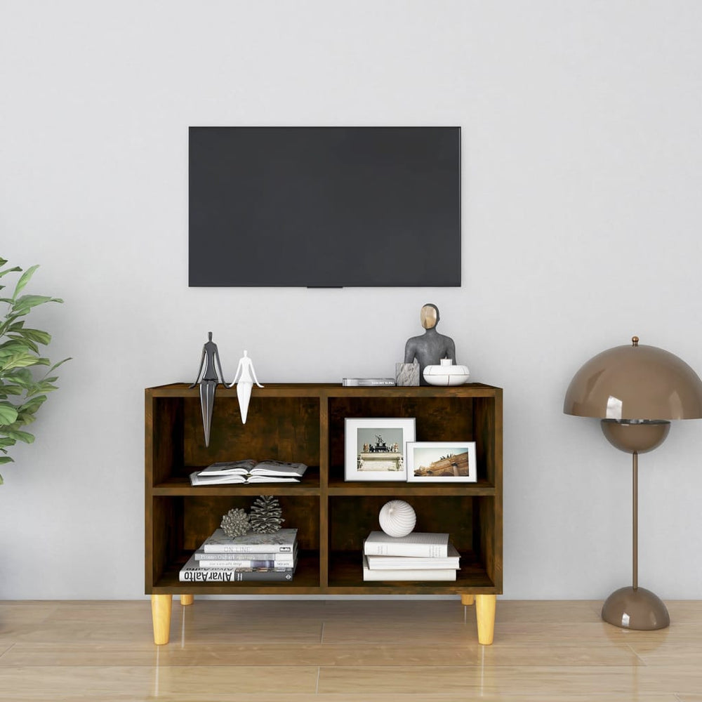 Meuble TV vidaXL avec pieds en bois massif chêne fumé 69,5x30x50 cm
