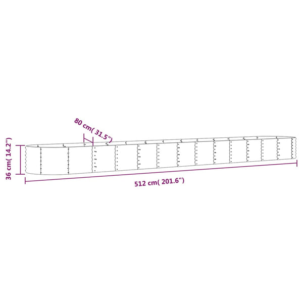 vidaXL Carré potager en acier galvanisé 512x80x36 cm Gris