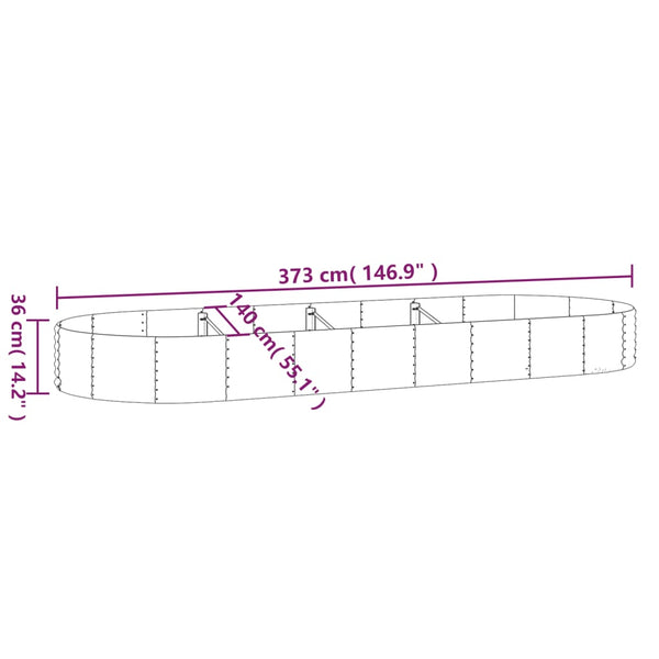 Verzinktes Stahl Hochbeet, 373 cm, Grau