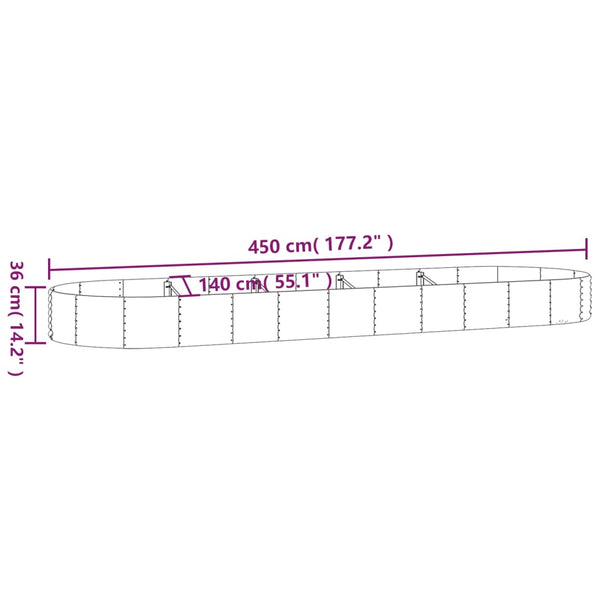Verzinktes Stahl Hochbeet, 450 cm, Grau