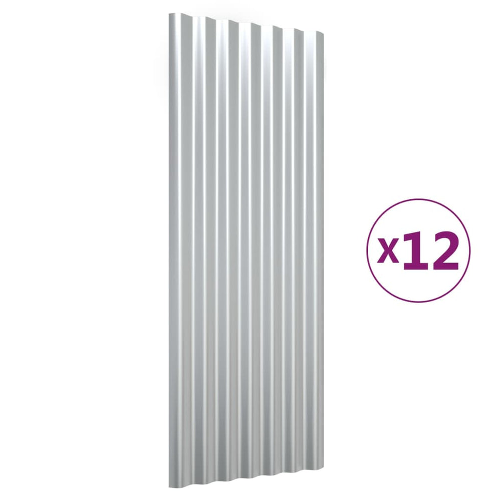 Dachpaneele Stahlblech Silbern 100x36cm, 12 Stk.