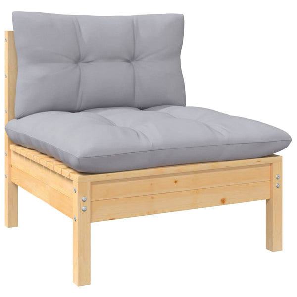 3-tlg. Garten-Lounge-Set mit Grauen Kissen Kiefernholz