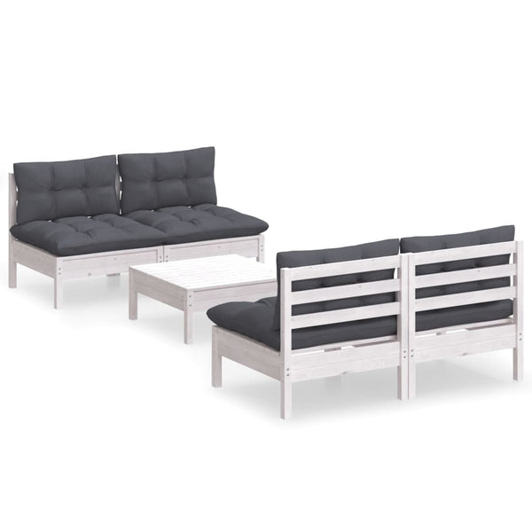 5-tlg. Garten-Lounge-Set mit Anthrazit Kissen Kiefernholz