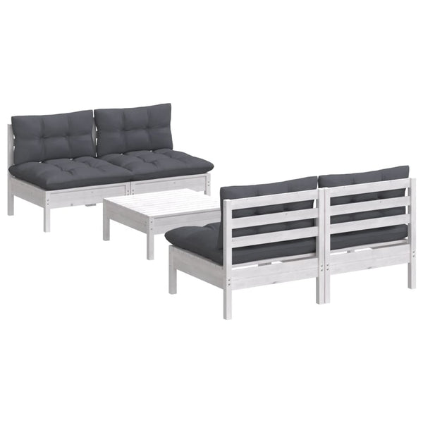 5-tlg. Garten-Lounge-Set mit Anthrazit Kissen Kiefernholz