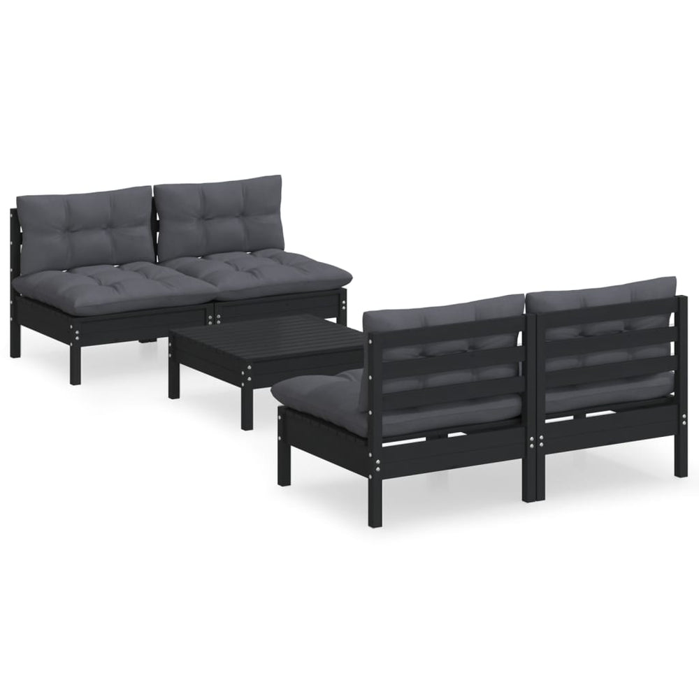 5-tlg. Garten-Lounge-Set mit Anthrazit Kissen Kiefernholz