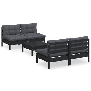 5-tlg. Garten-Lounge-Set mit Anthrazit Kissen Kiefernholz